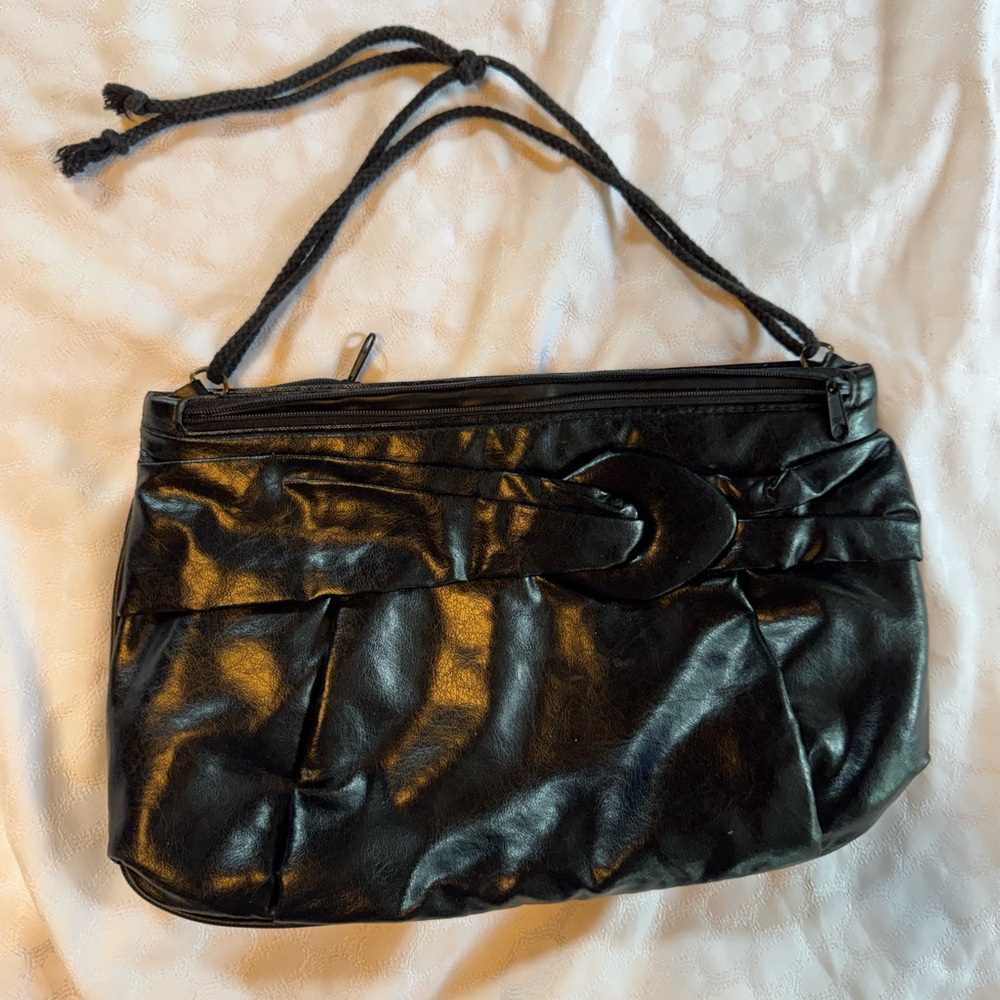 Vintage 80s 24 Karat Kafa by Mitzi handbag Purse Black Faux Leather Taiwan